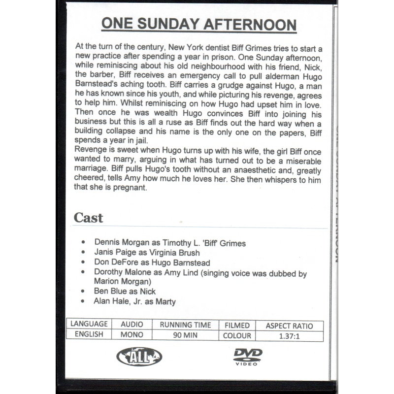 ONE SUNDAY AFTERNOON - DENNIS MORGAN & DOROTHY MALONEALL REGION DVD