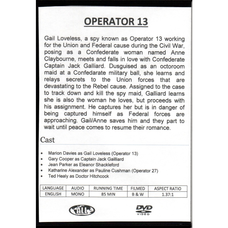 OPERATOR 13 - GARY COOPER  ALL REGION DVD