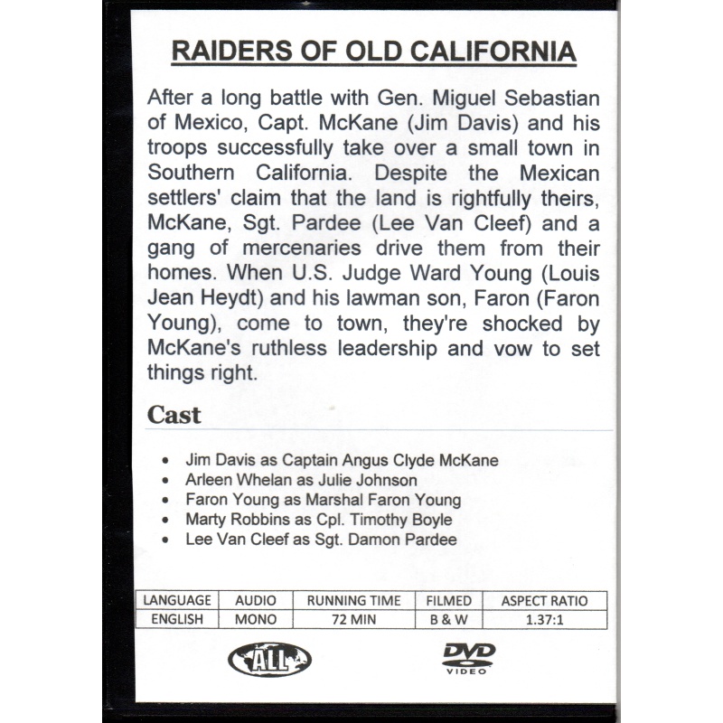 RAIDERS OF OLD CALIFORNIA - JIM DAVIS/FARON YOUNG/MARTY ROBBINS ALL REGION DVD
