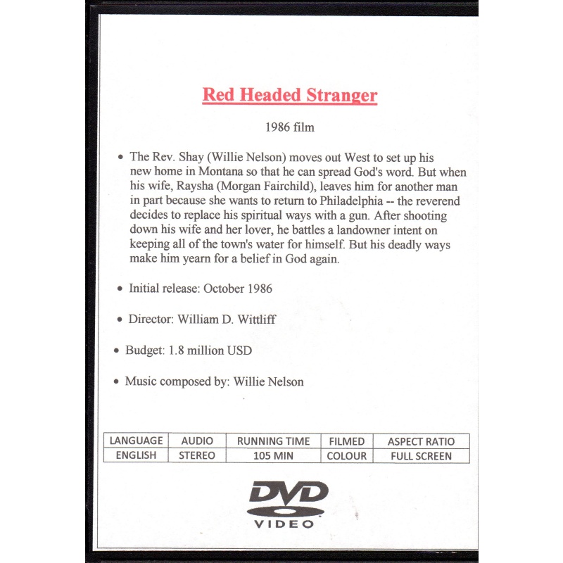 RED HEADED STRANGER NEW ALL REGION DVD STARS WILLIE NELSON