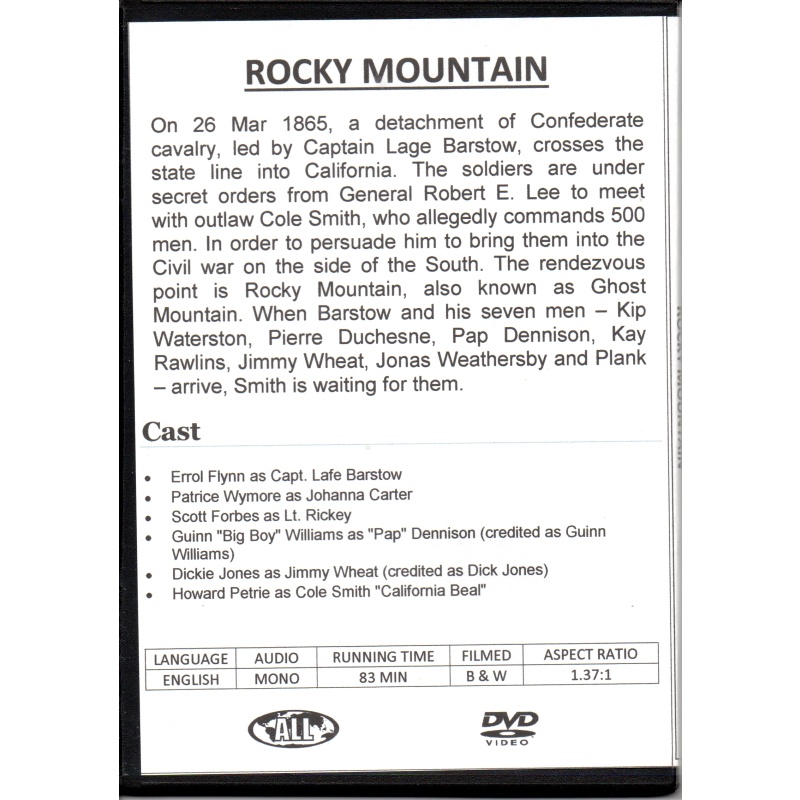 ROCKY MOUNTAIN - ERROL FLYNN  ALL REGION DVD