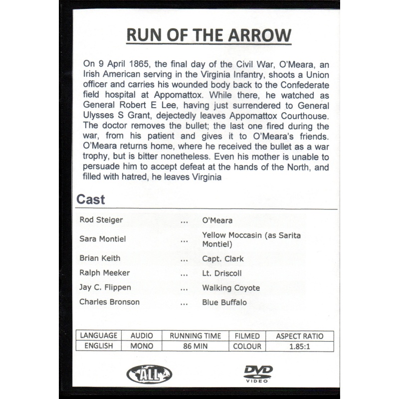 RUN OF THE ARROW - ROD STEIGER -  ALL REGION DVD