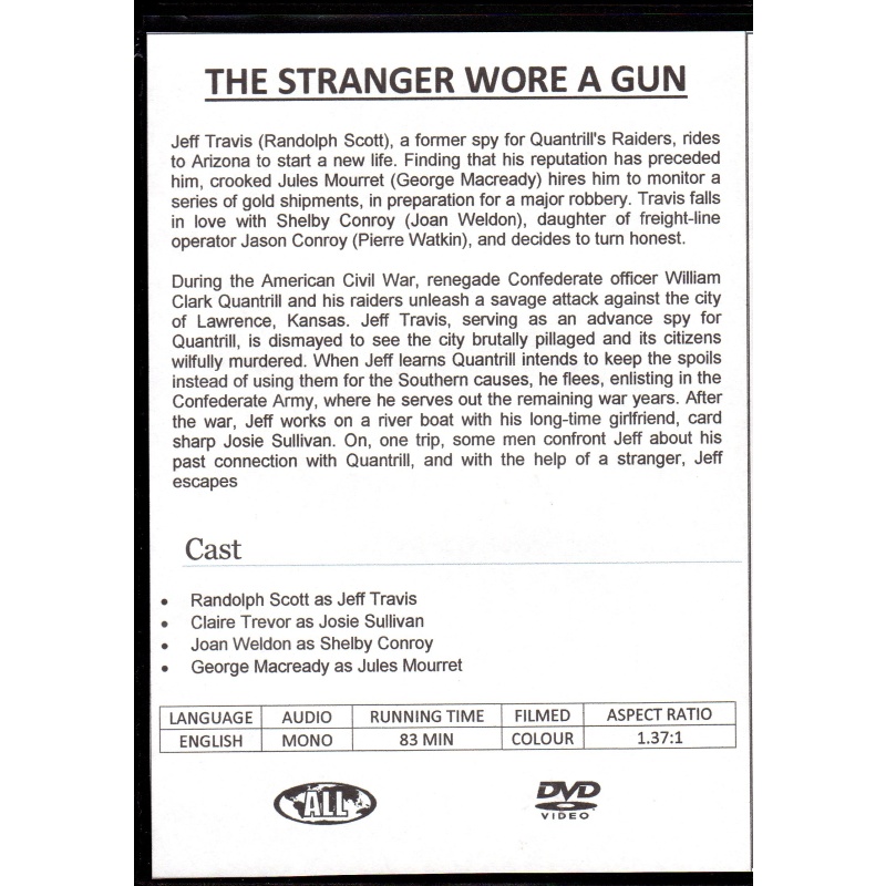 STRANGER WORE A GUN - STARRING RANDOLPH SCOTT ALL REGION DVD