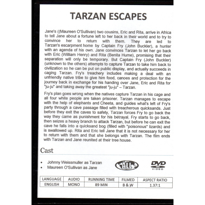 TARZAN ESCAPES  - JOHNNY WEISSMULLER NEW ALL REGION DVD