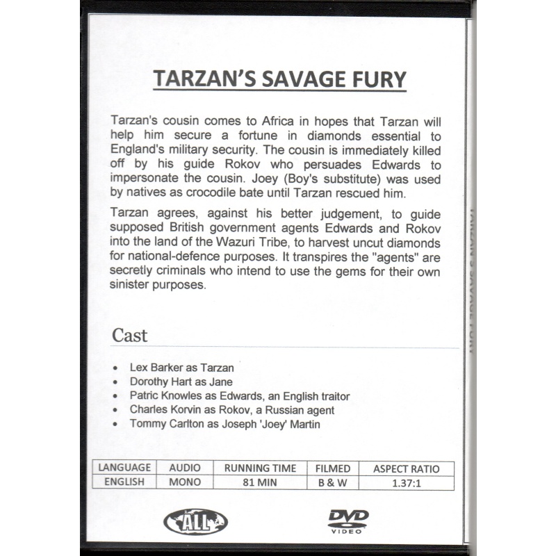 TARZAN'S SAVAGE FURY - LEX BARKER NEW ALL REGION DVD