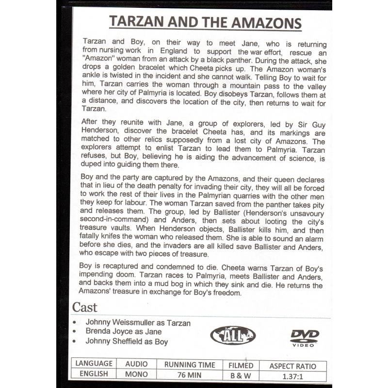 TARZAN AND THE AMAZONS   - JOHNNY WEISSMULLER NEW ALL REGION DVD