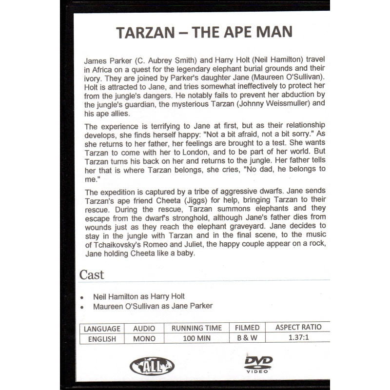 TARZAN APE MAN  - JOHNNY WEISSMULLER NEW ALL REGION DVD
