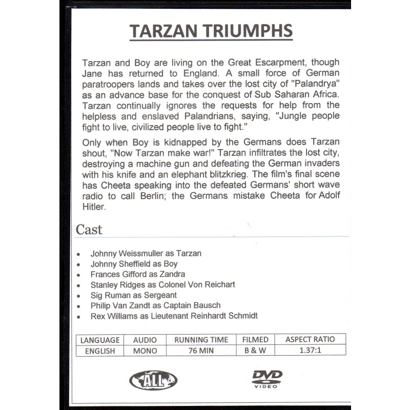 TARZAN TRIUMPHS - JOHNNY WEISSMULLER NEW ALL REGION DVD