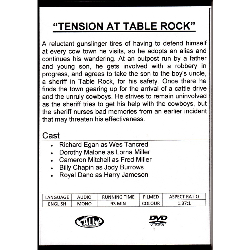 TENSION AT TABLE ROCK - RICHARD EGAN & DOROTHY MALONE ALL REGION DVD