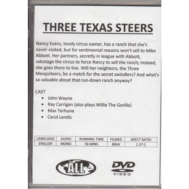 THREE TEXAS STEERS - JOHN WAYNE ALL REGION DVD