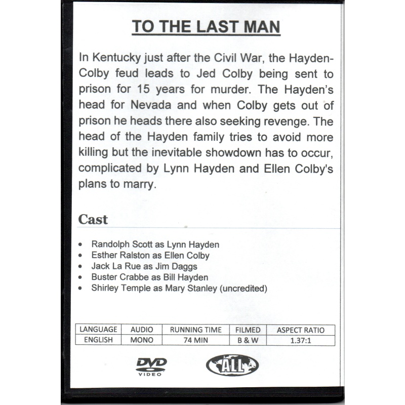TO THE LAST MAN - RANDOLPH SCOTT ALL REGION DVD