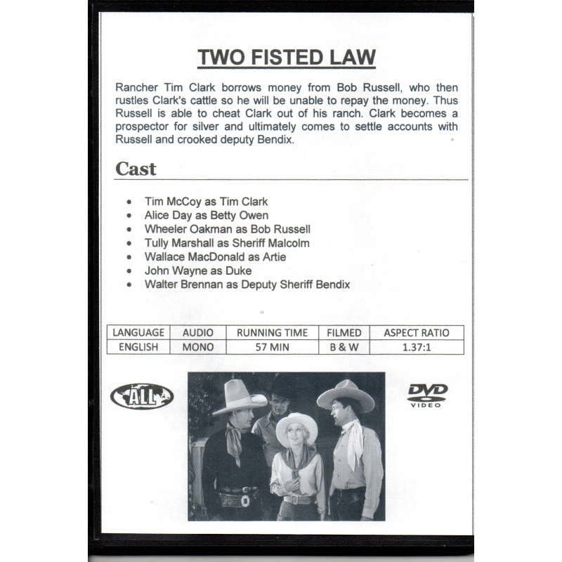TWO FISTED LAW - EARLY JOHN WAYNE FILM ALL REGION DVD
