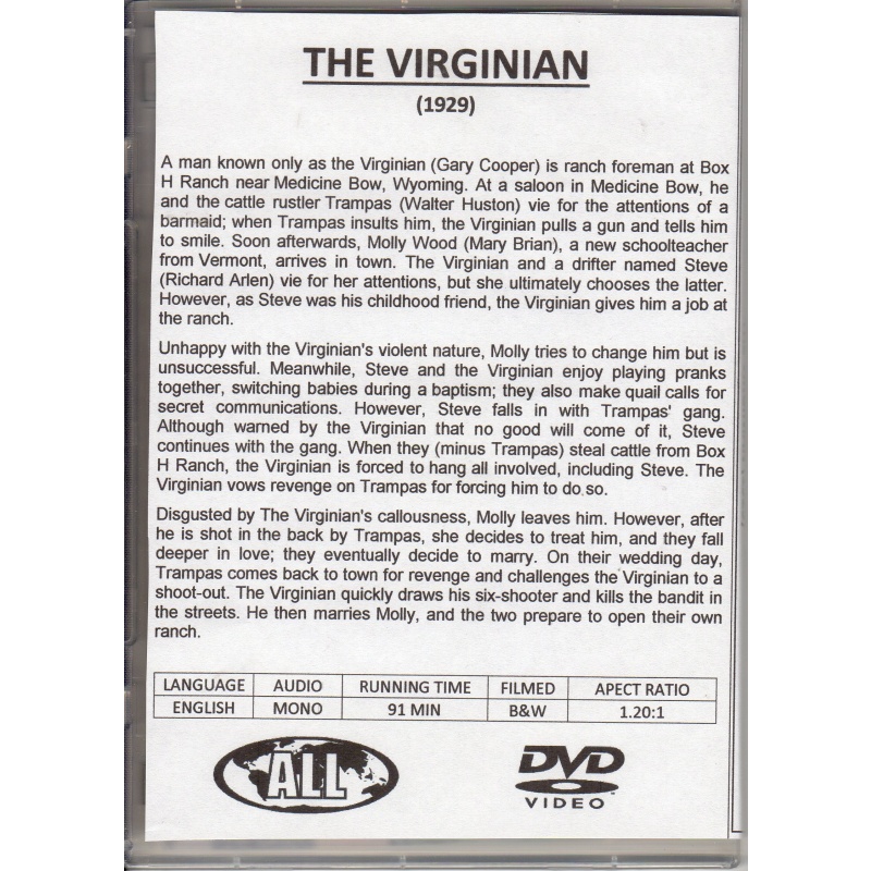 THE VIRGINIAN ( 1929 ) - GARY COOPER ALL REGION DVD