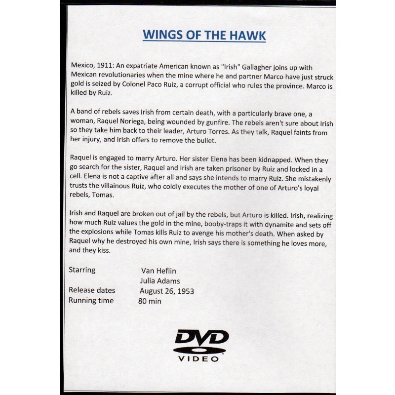 WINGS OF A HAWK - VAN HEFLIN & JULIA ADAMS ALL REGION DVD