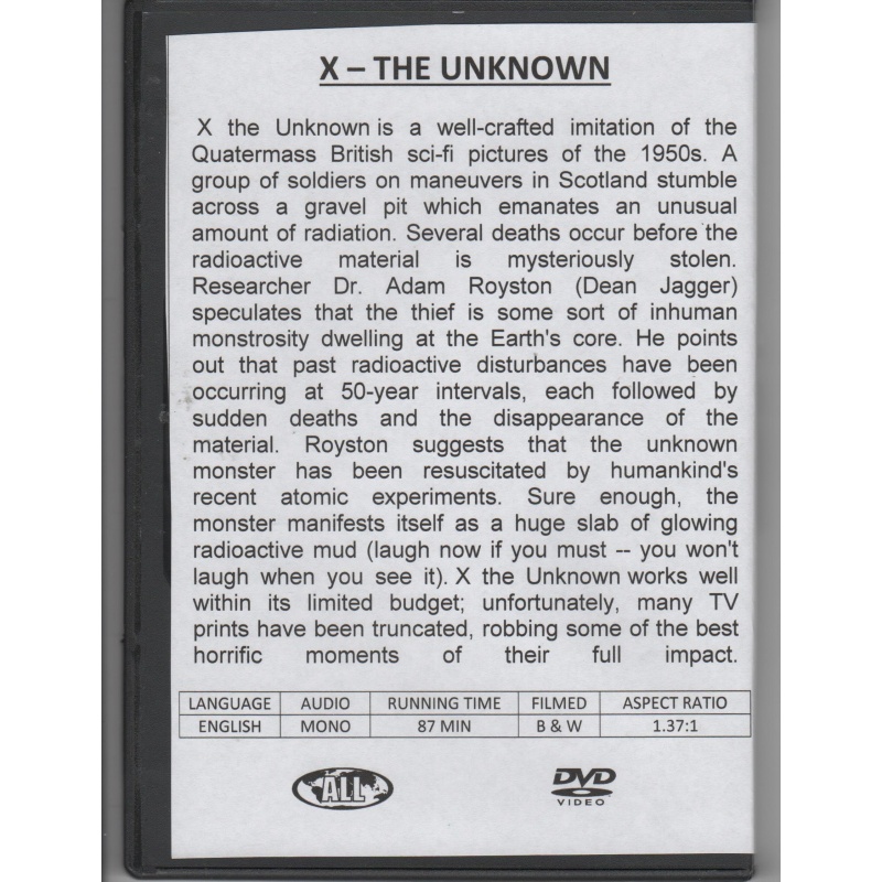 X THE UNKNOWN - DEAN JAGGER ALL REGION DVD