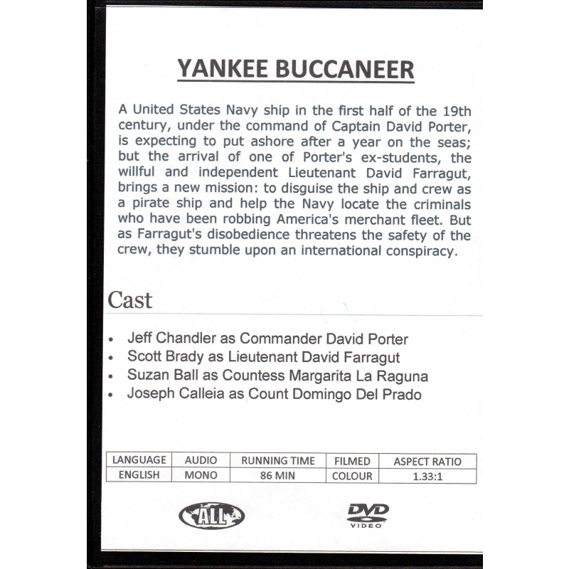 YANKEE BUCCANEER - STARRING JEFF CHANDLER & SCOTT BRADY ALL REGION DVD