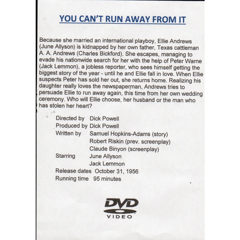 YOU CAN&#039;T RUN AWAY FROM IT - STARRING JUNE ALLYSON & JACK LEMMON ALL REGION DVD