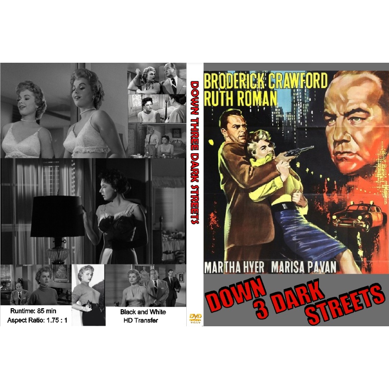 DOWN THREE DARK STREETS (1954) Broderick Crawford Ruth Roman Martha  Hyer