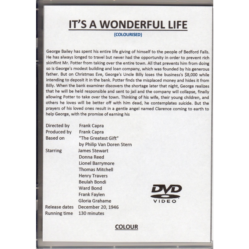 IT'S A WONDERFUL LIFE (COLOUR) - JAMES STEWART & DONNA REED ALL REGION DVD