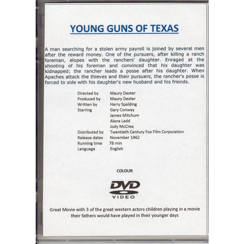 YOUNG GUNS OF TEXAS - STARRING JAMES MITCHUM, ALANA LADD & JODIE McCREA  ALL REGION DVD